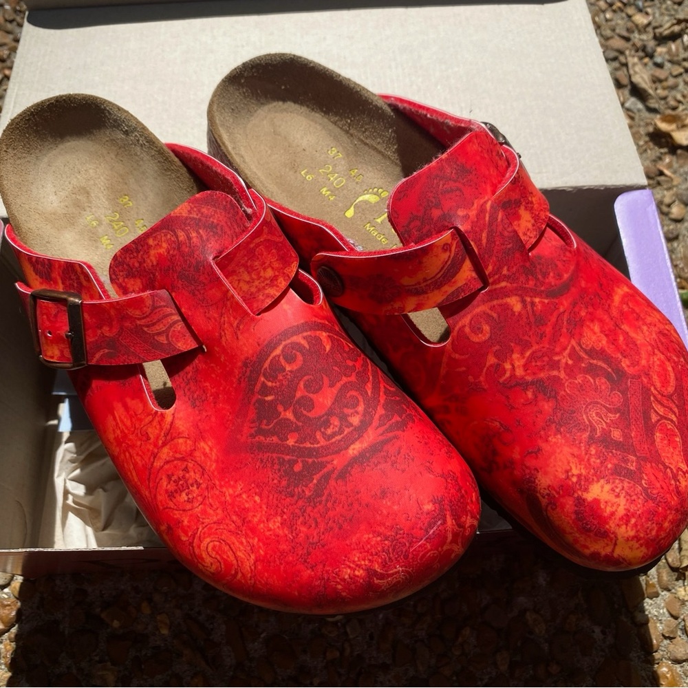 Papillio Bold Red Patterned Clogs